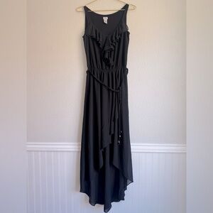 Cache Ruffle Asymmetric Hem Belted Dress Black Fairy Whimsigoth Y2K Goth Sz: XS